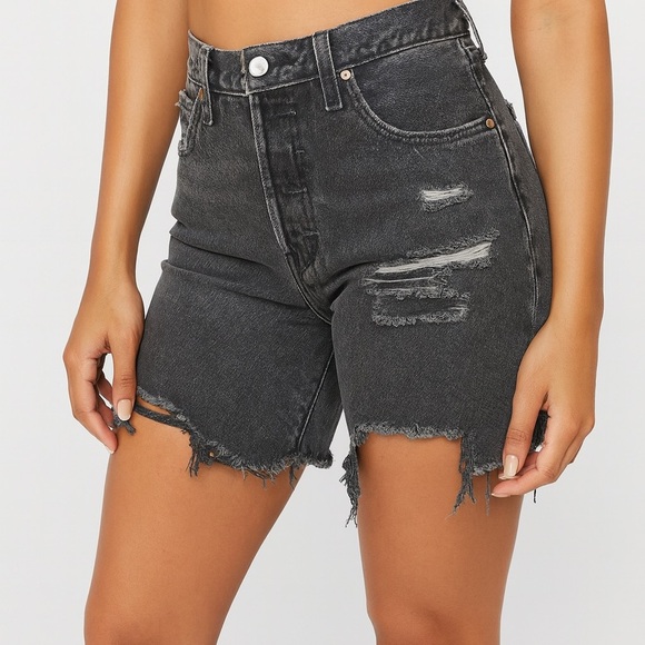 Levi's Pants - Levi's Charcoal High Waist Distressed Jean Shorts